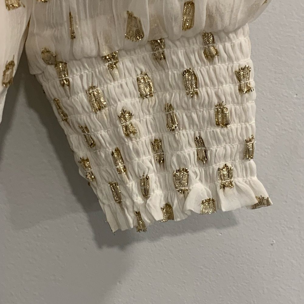 LOFT Cream Ruffled Bib Collar Blouse - Picture 6 of 10